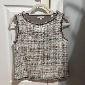 Tweed Sleeveless Top - Cream and Brown